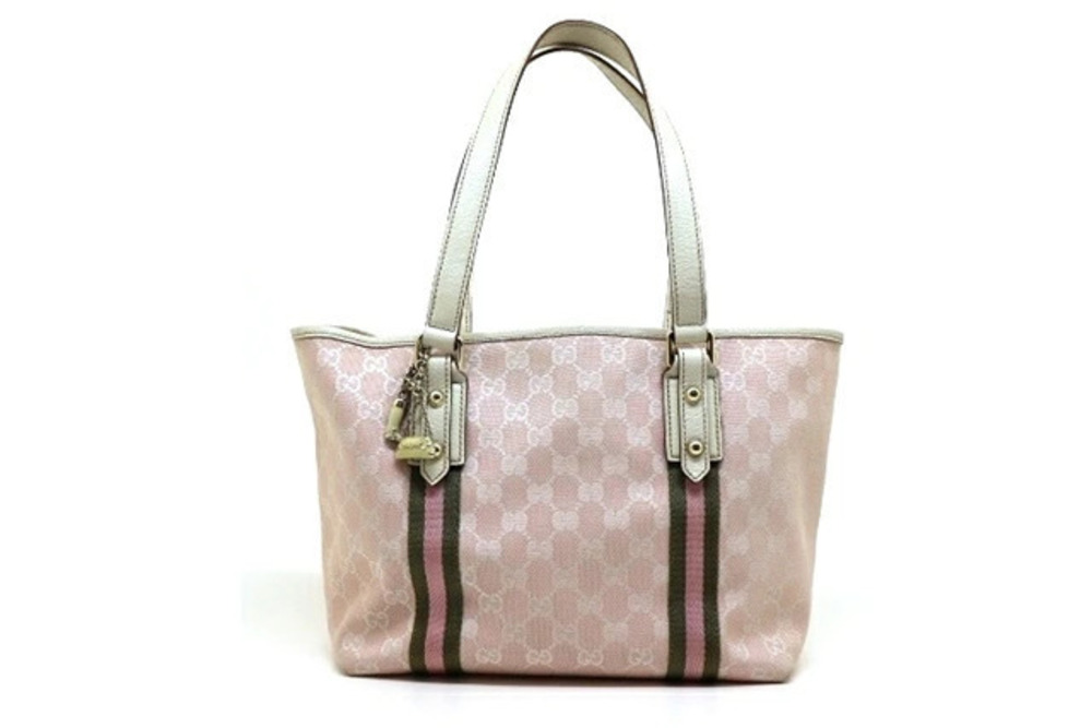 Gucci bag tote canvas calfskin pink white